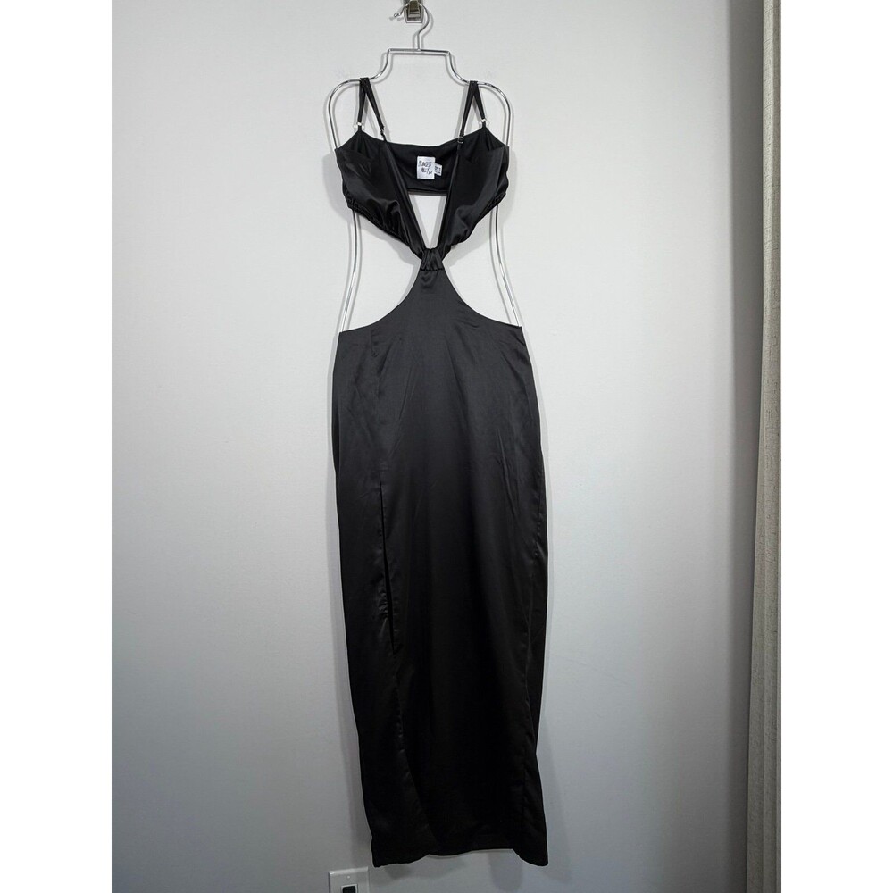 Princess Polly Black Satin Cutout Midi Dress Side Slit Size US 8